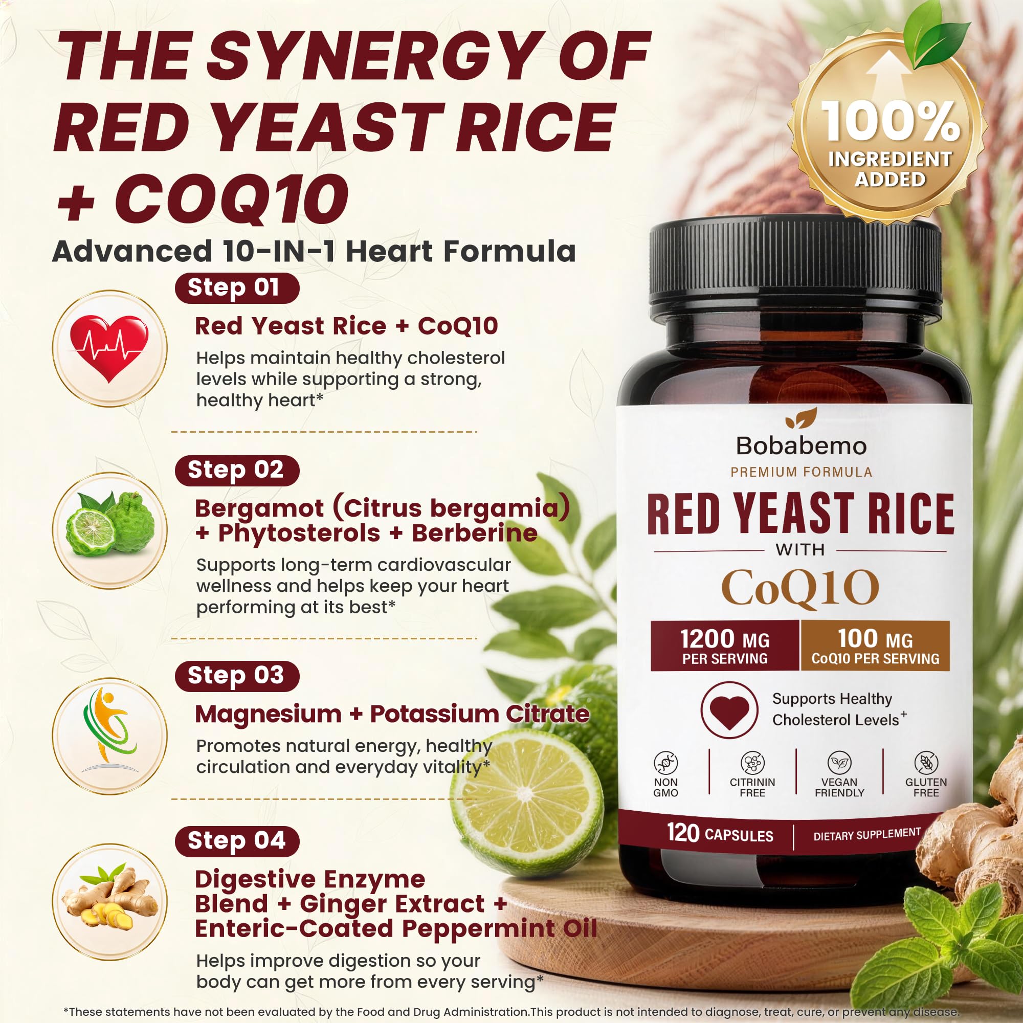 1200mg Red Yeast Rice with CoQ10 100mg Heart Wellness Support Supplement — Amazon image 3