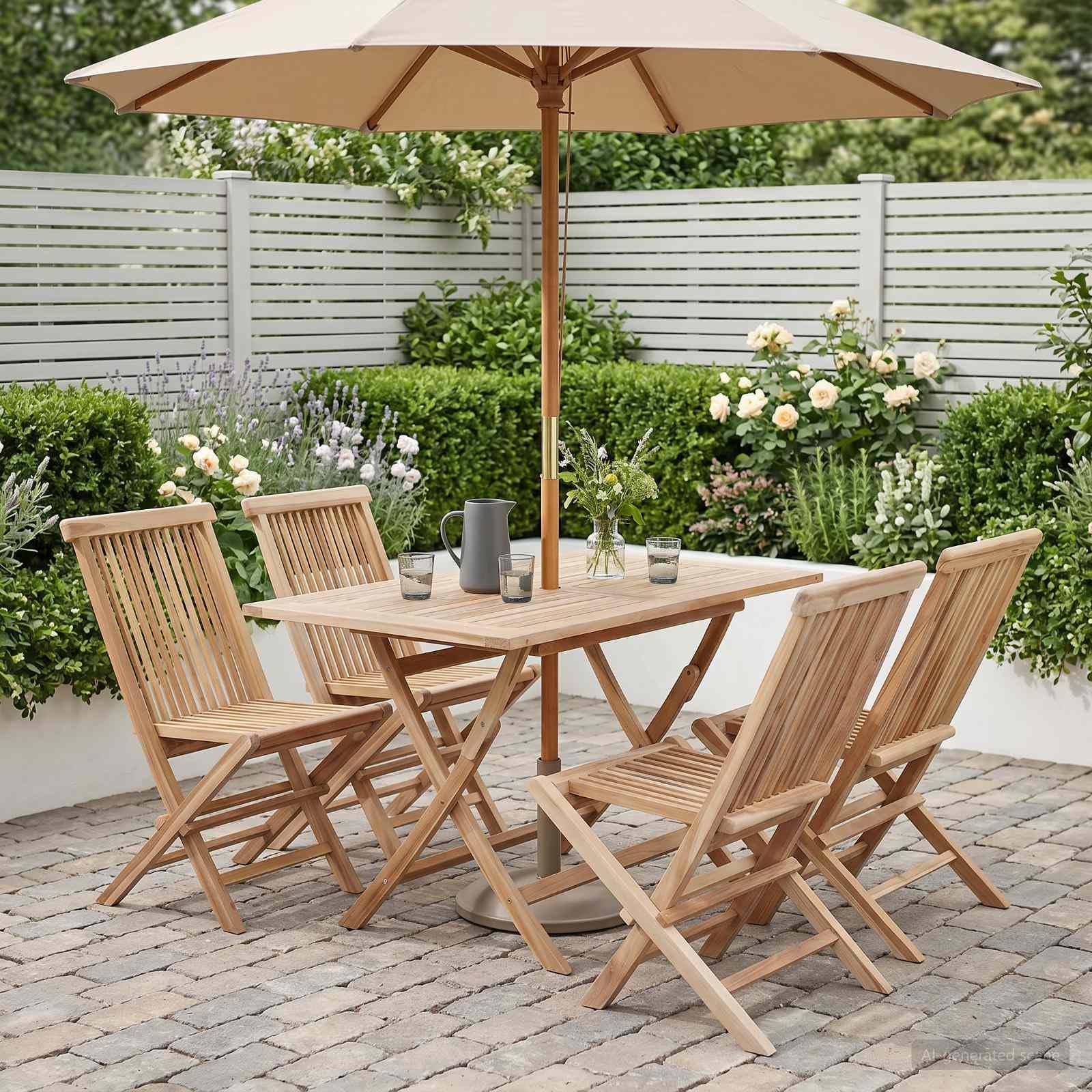 vidaXL Set di Mobili da Giardino 5 pz Naturale Legno di teak solido