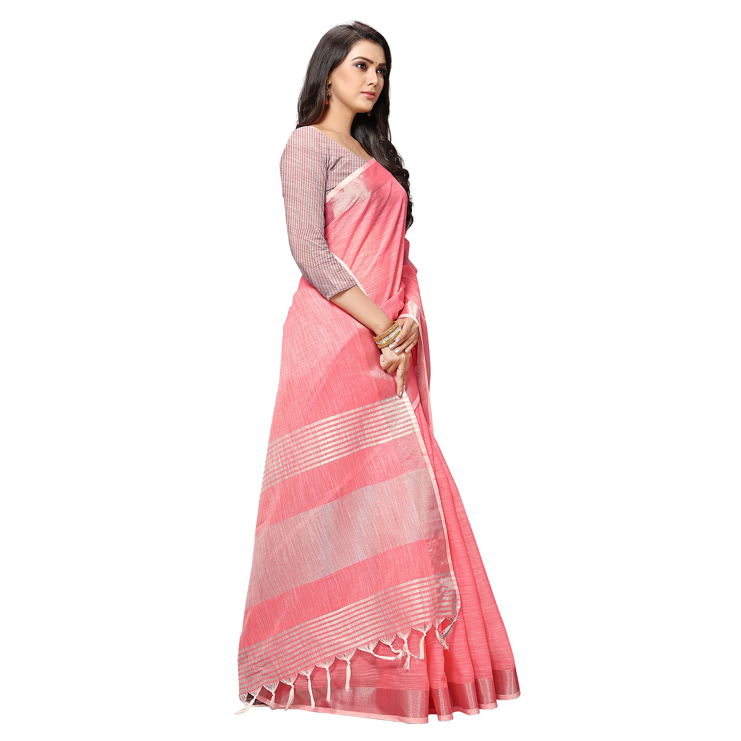 Rekha Maniyar Women's Jacquard Linen Saree With Unstitched Blouse Piece (SILVERLINEN) product image 3