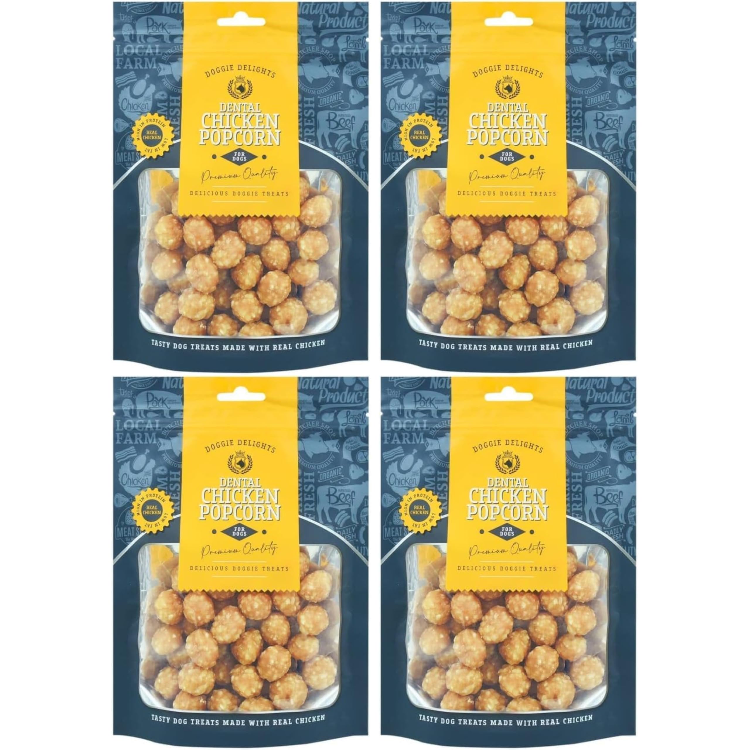 Doggie Delights Dog Treats Premium Quality Delicious Doggie Healthy Treats For Dogs Low in Fat Real High In Protein Pack of 4 x 175g (Chicken Popcorn)