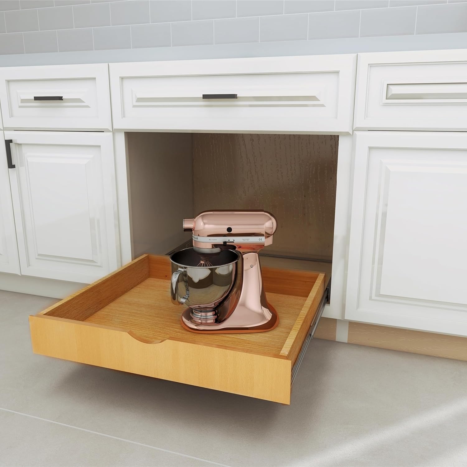 Wooden Utensil drawer Organizer Fully Assembled Pull-out Under Cabinet Sliding Shelf Base Kitchen Bathroom Vanity Under Sink Pot holder drawer Pull Out Organizer Drawer Roll Out Tray (26''W x 22''D) 26 Inch (26''W x 22''D) image 3 of 9 B084D329R6