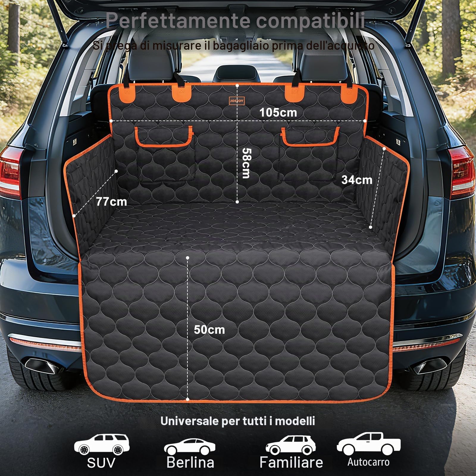 JOEJOY Telo Auto per Cani con Protezione Laterale e Paraurti, Universale Telo Cane Auto, Antiscivolo Impermeabile Resistente ai Graffi, per Telo Cane Auto per Station Wagon, Furgoni e SUV