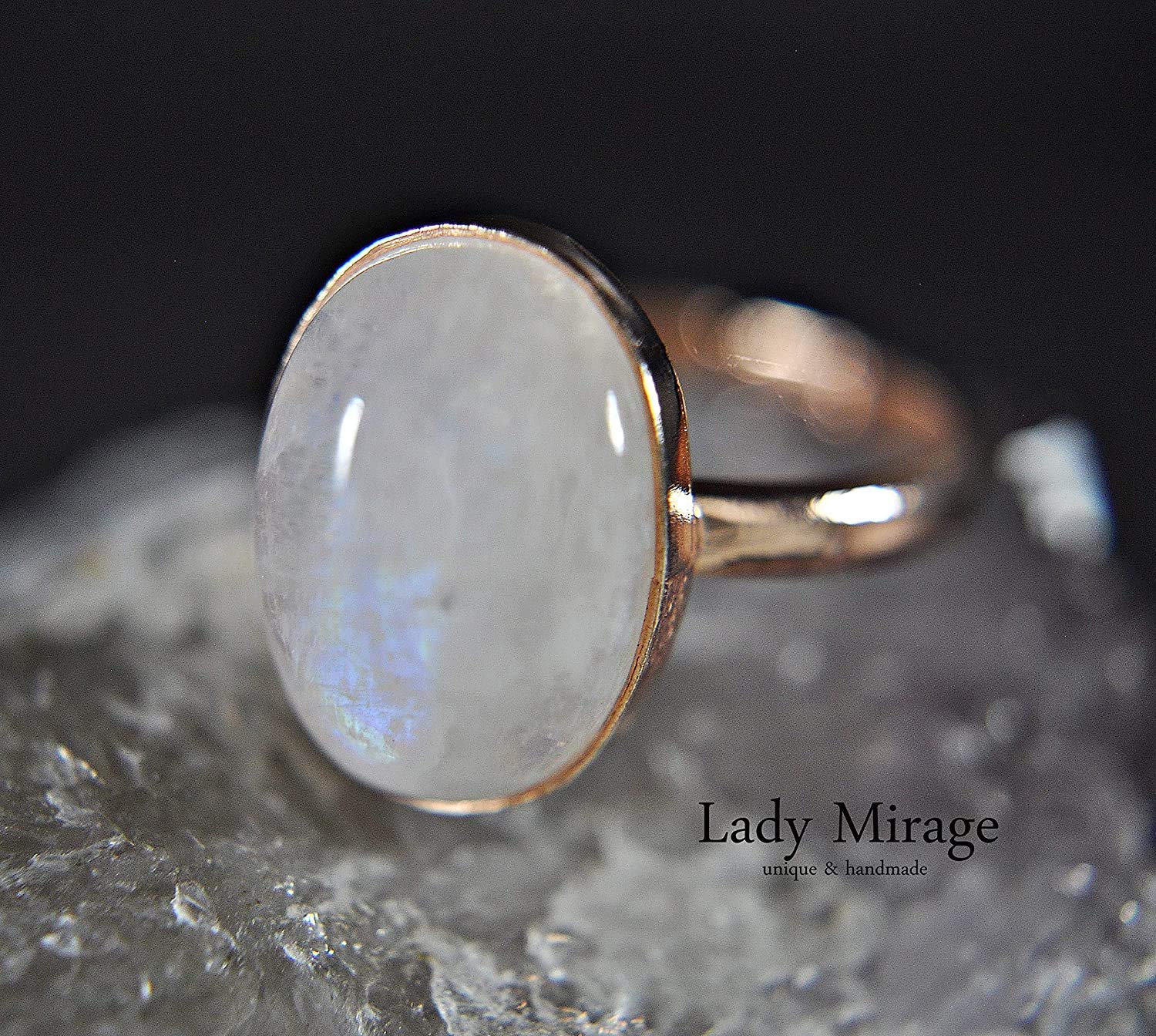 Mondstein 925 Sterling Silber - Edelstein - rosé vergoldet - verstellbarer Ring - Geburtsstein - Juni - oval - weiß - Eleganz - Geschenk für Sie - Schmuck- Handmade Geschenk - Muttertagsgeschenk