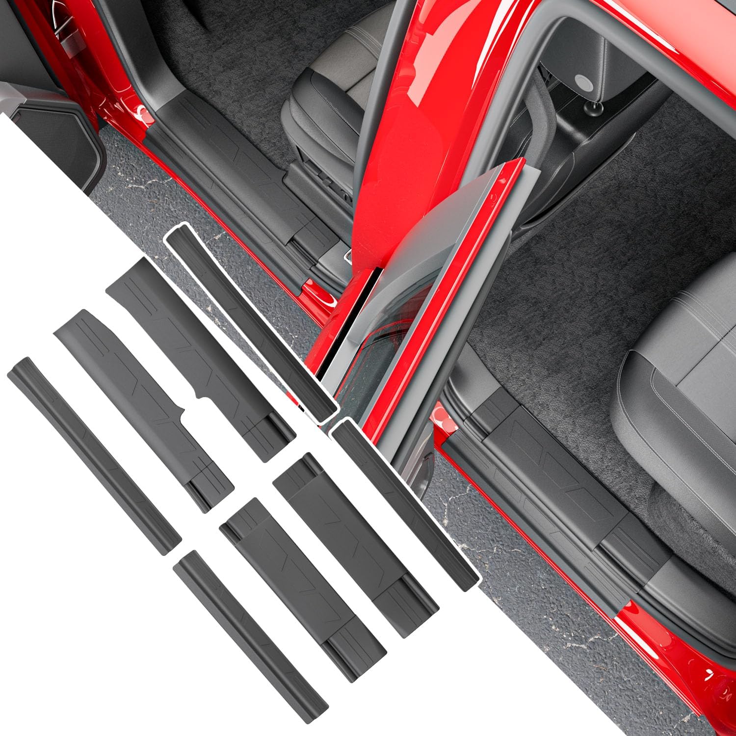 powoq 8Pcs Door Sill Protector Compatible with 2019-2026 Chevy Silverado GMC Sierra 1500 Door Sill Guard TPE Car Threshold Protector Replacement for 2019-2026 Chevy Silverado Accessories
