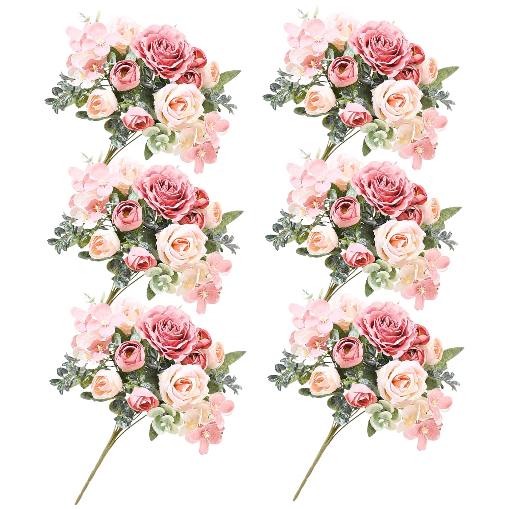 Artificial Flowers 6Pcs Peonies Artificial Flowers 12 Inch Realistic Peonies with 7 Head & Green Leaves Decorative Silk for Home, Wedding