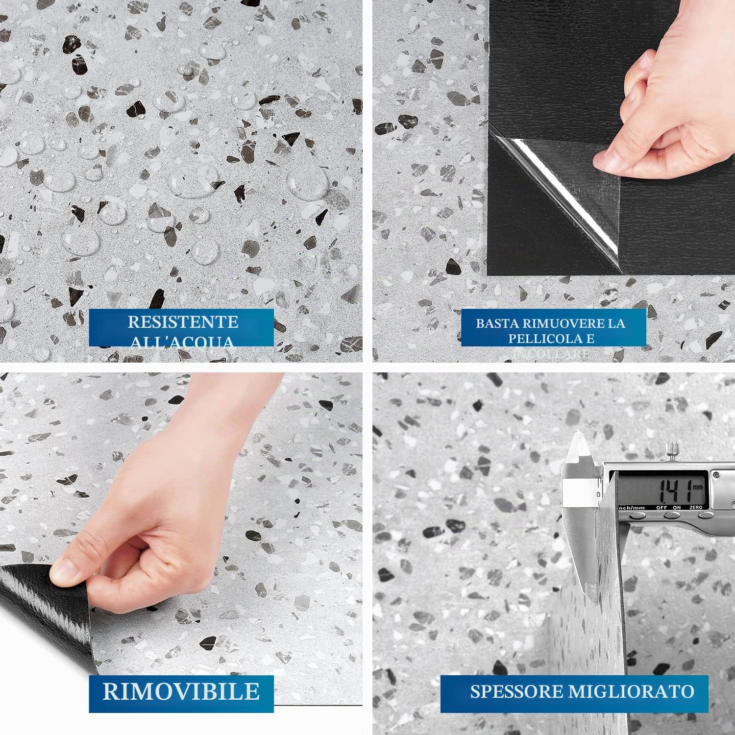FunStick 30×30CM 30 Piastrelle Adesive Pavimento Bagno Camera da Letto Grigio Pavimenti PVC Adesivi Effetto Marmo Moderno Mattonelle Adesive Pavimento Cucina Granito Lavabile Pellicola Adesiva Marmo