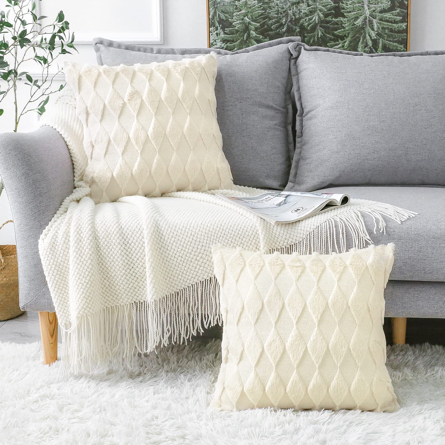 Artscope Lot De 2 Housses De Coussin Velours Peluche Géométrique Luxe – Ultra Doux 45x45 Cm – Rose Élégant