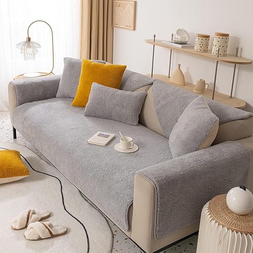 Miniatura 3 de IMSGVIFO Fundas de sofá divertidas y mullidas para sofá, para perros y gatos, funda gris para sofá de 3 cojines, funda de sofá sherpa para sofá