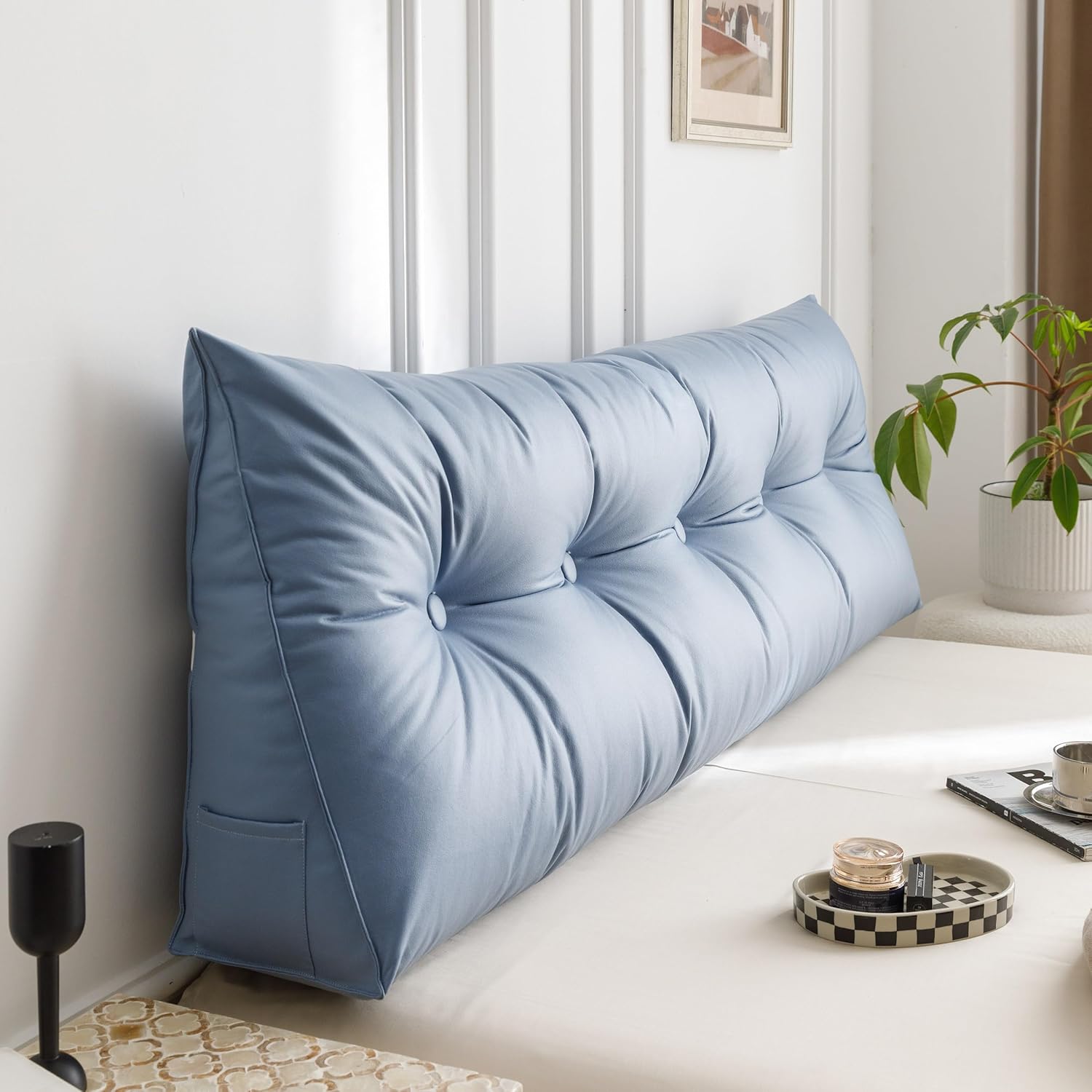 Headboard Pillow with Waterproof Cover - Soft Backrest Sofa Bed Reading Pillows,Twin, Blue Twin Blue