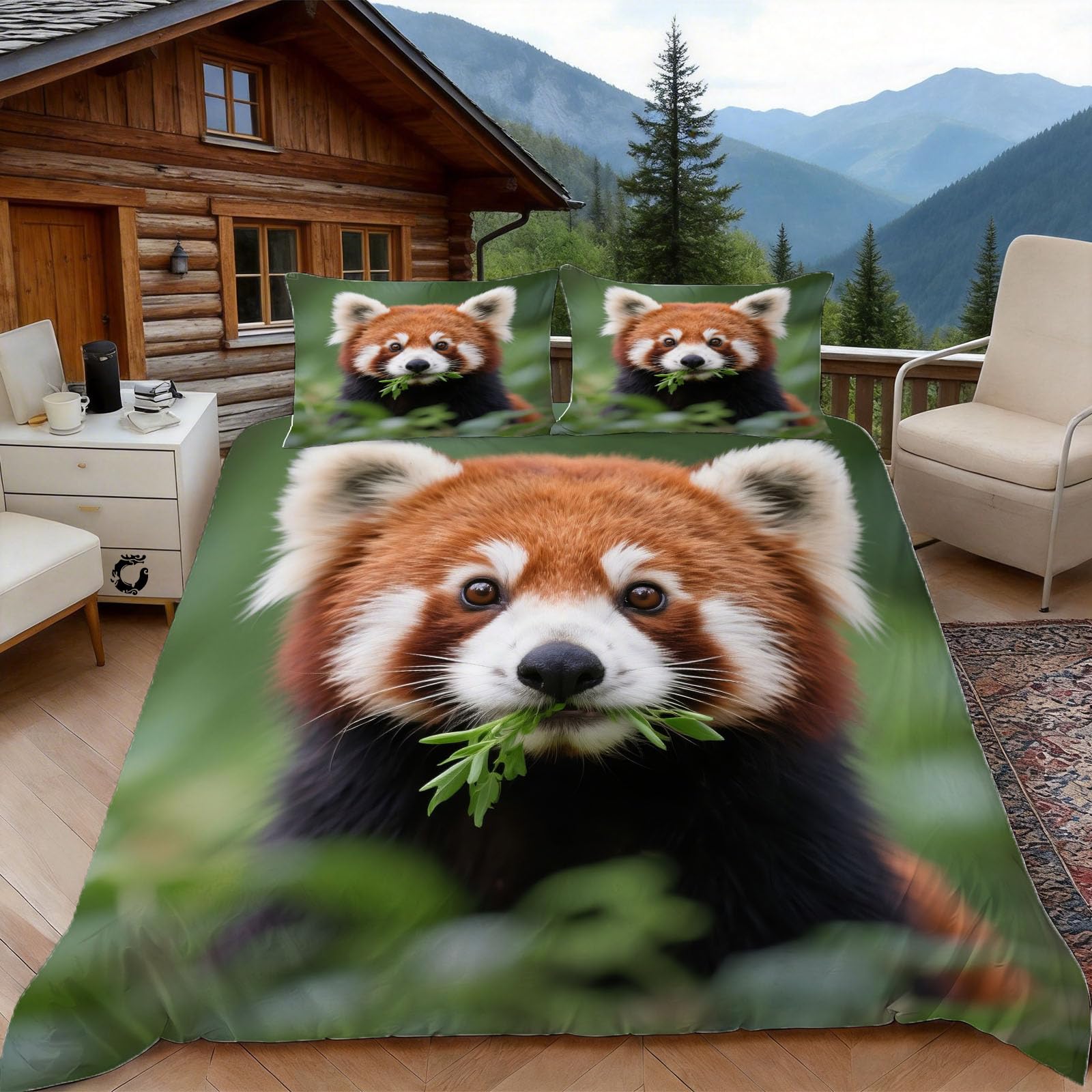 Housse de couette 140x200 panda microfibre anti-glisse avec taies d'oreiller 65x65