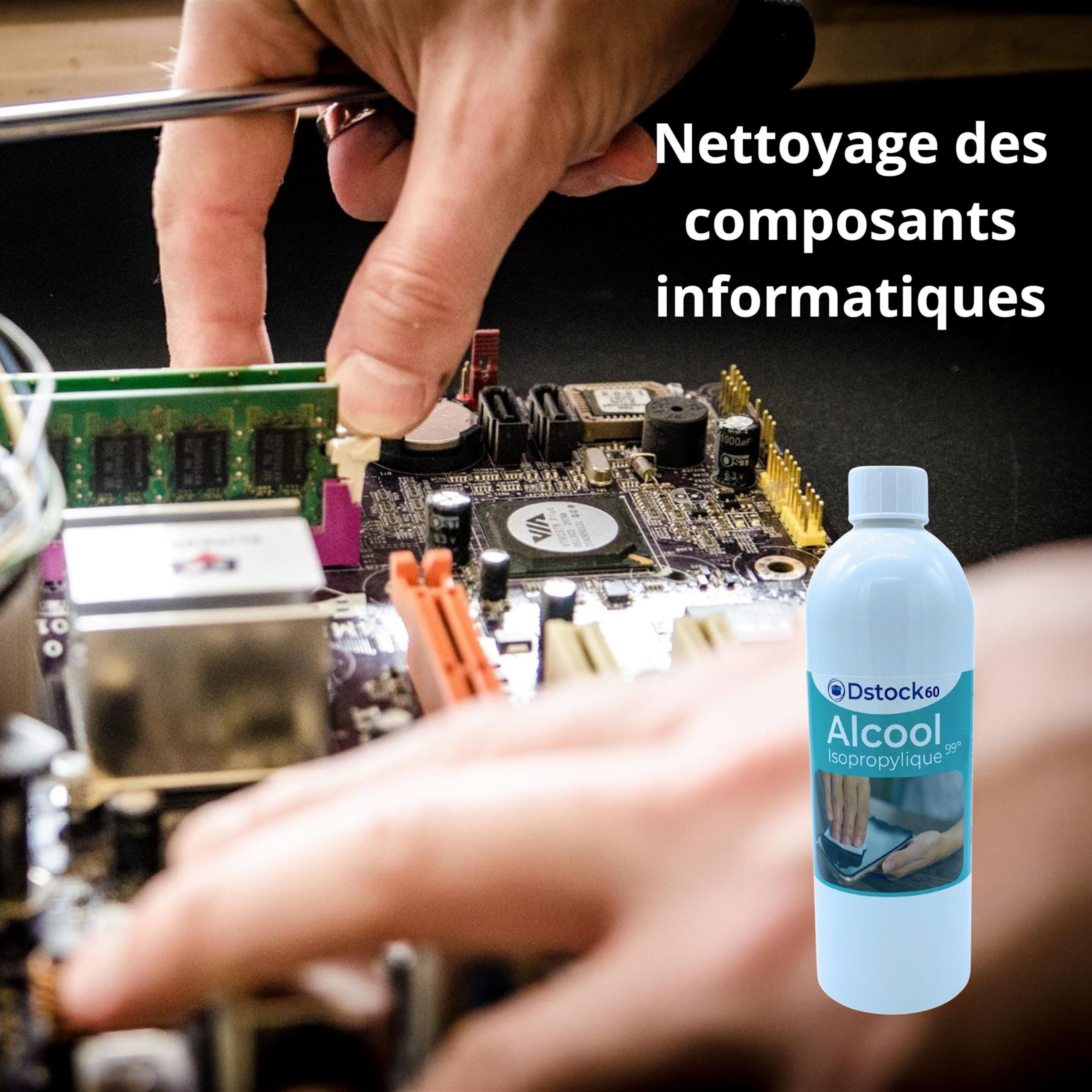 DSTOCK60 – Lot de 12 bouteilles de 1 litre d’Alcool Isopropylique 99° extra pur - Isopropanol liquide IPA parfait comme solvant, nettoyant et dégraissant