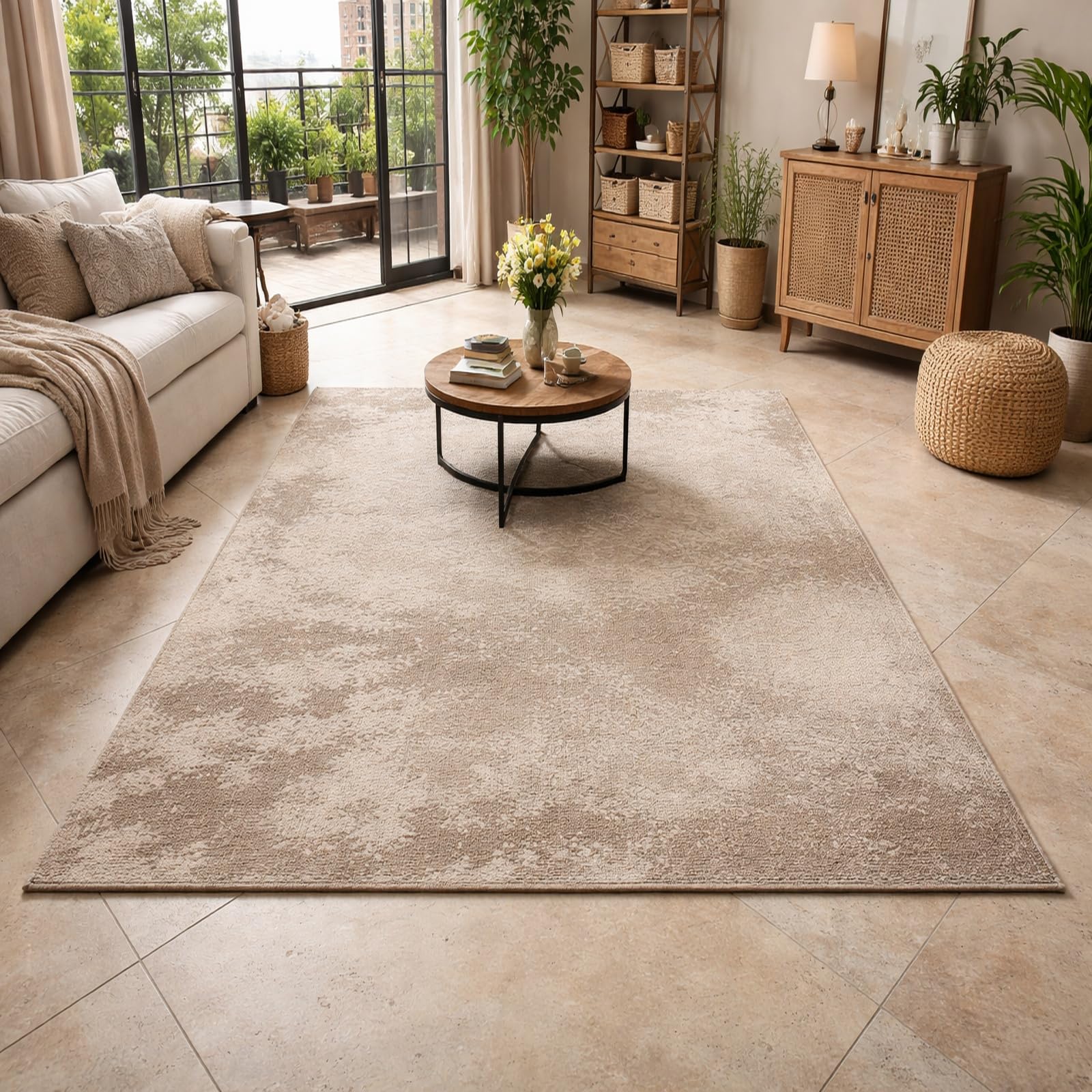 Teppiche Wohndeko für Wohnzimmer Schlafzimmer Aesthetic Room Decor,Abstrakt Beige, Braun, 155 x 200 cm