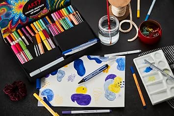 STABILO Creative Felt Tip Set ARTY - Premium Felt Pens, Thick Cut Tip and Premium Felt Pen Flexible Brush Tip - Package of 55 - Various Colors