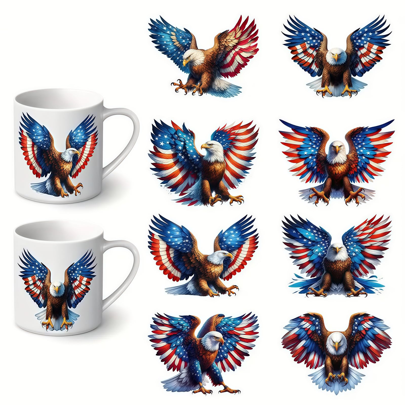 12pcs Eagle and American Flag UV DTF Cup Wraps Winter UV DTF Transfer Waterproof Sticker for Glass Cups Furniture Craft DIY Crafts，Rub on Transfer