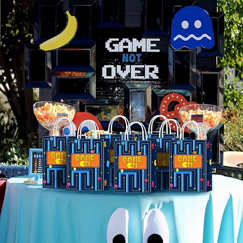 Miniatura 3 de 16 bolsas de recuerdo de fiesta | Pac Ghost suministros de fiesta de cumpleaños con asas para niños y niñas | Decoraciones temáticas de videojuegos