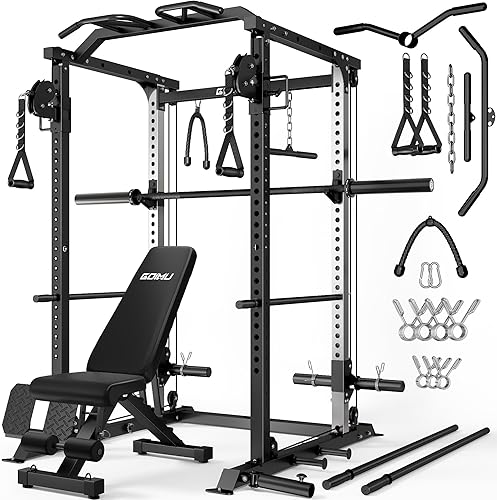 Miniatura 25 de DP01 - Jaula de potencia, estante para sentadillas de 2000 libras con cable cruzado y sistema de polea doble independiente, jaula completa para