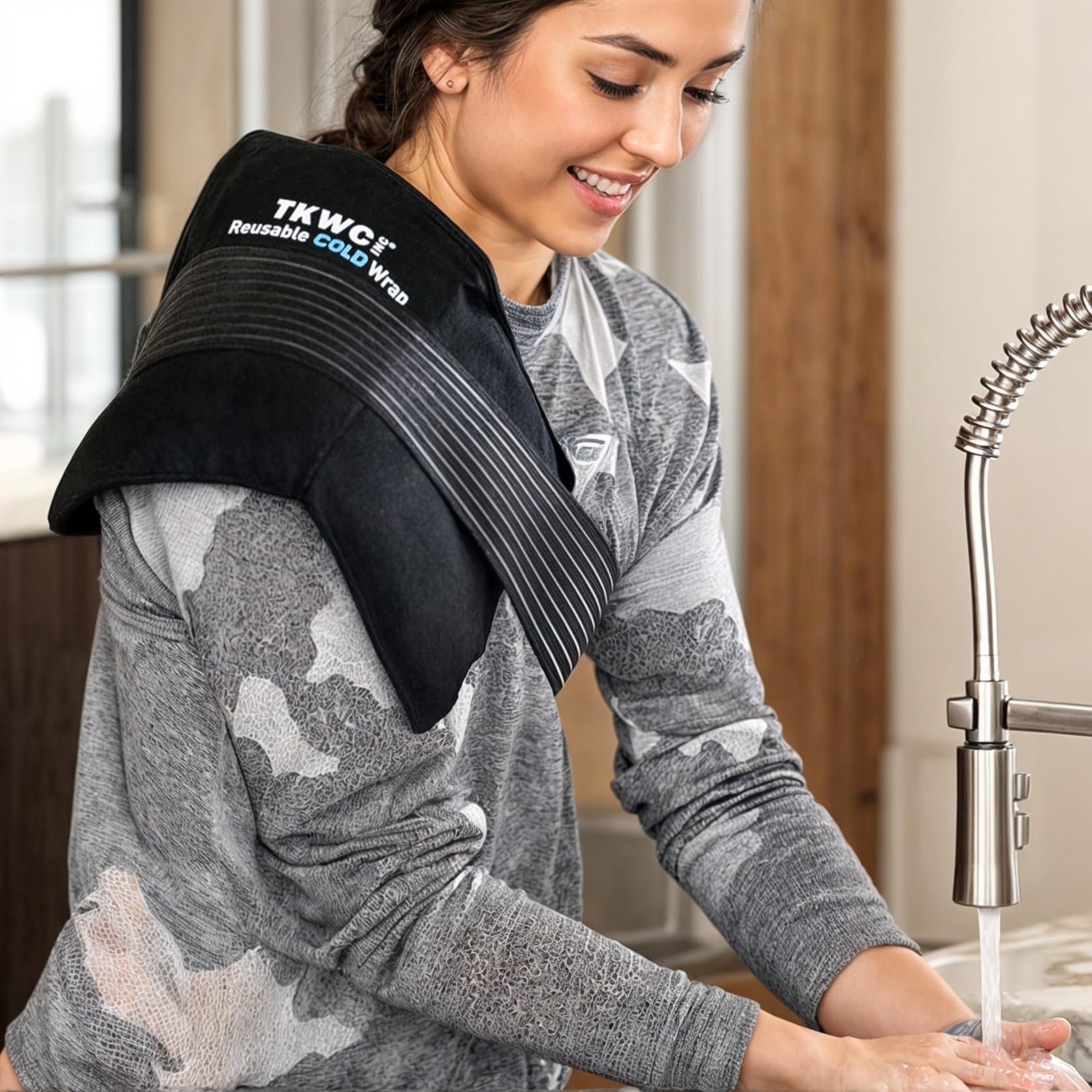 Paquete de hielo de gel flexible universal de gran tamaño con 2 correas, alivio instantáneo de terapia de frío para espalda, hombro, codo, muñeca, cadera, pie, compresa fría para hinchazón, dolor,