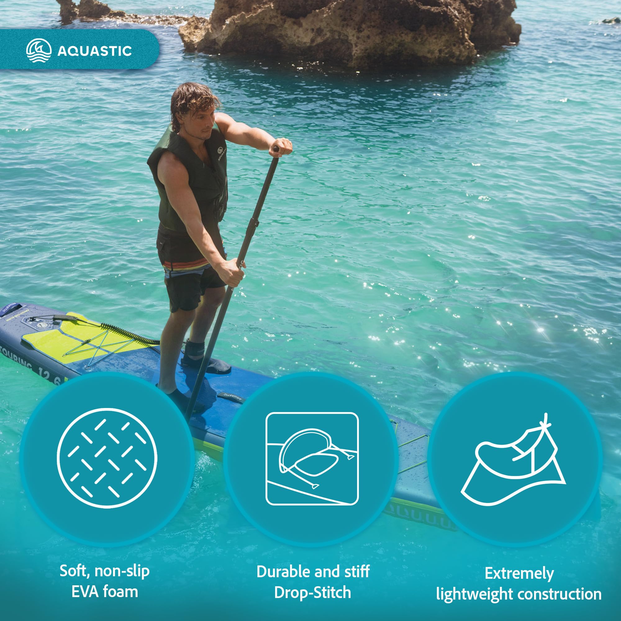 AQUASTIC Touring 12'6″ Tabla de Surf de Paddle, Unisex Adulto
