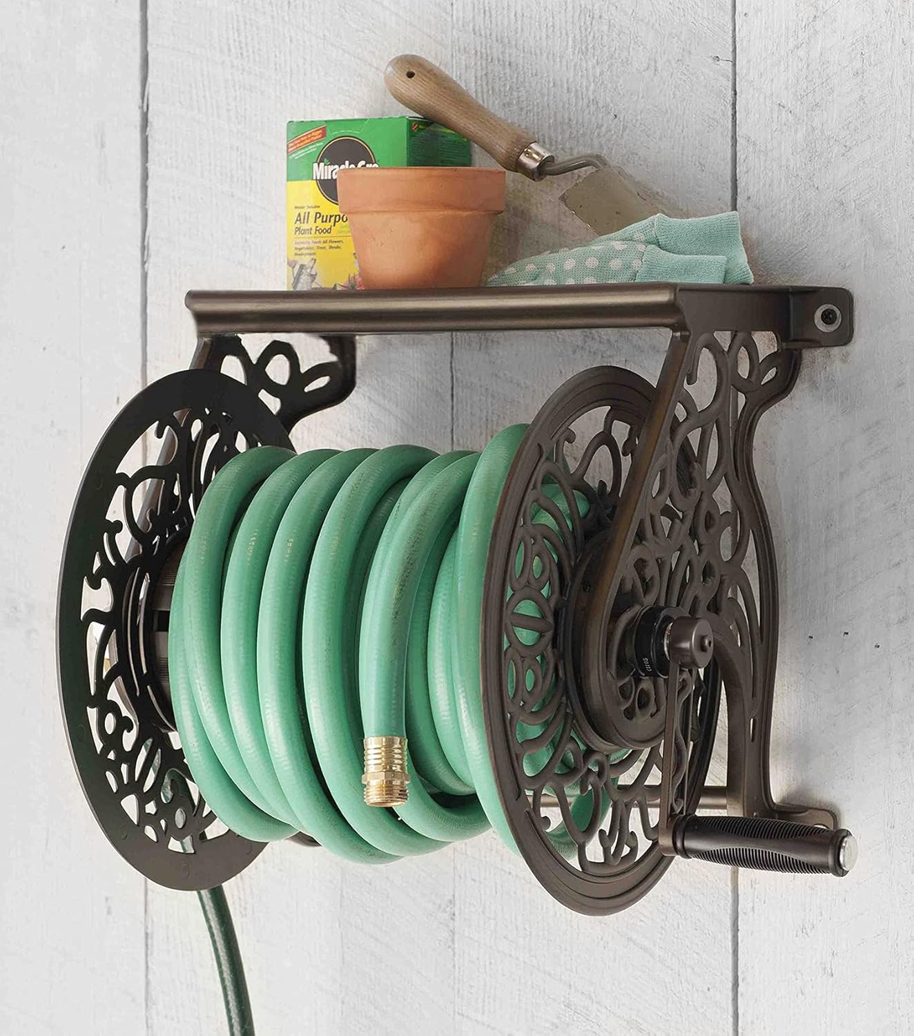 Liberty GARDEN 704 Decorative Cast Aluminum Wall Mount Garden Hose Reel, Holds 125-Feet of 5/8-Inch Hose - Bronze : Patio, Lawn & Garden