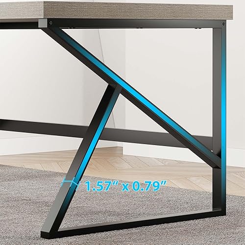 Miniatura 8 de HSH Escritorio gris para computadora, escritorio industrial de madera y metal para oficina en casa, escritorio rústico para computadora portátil