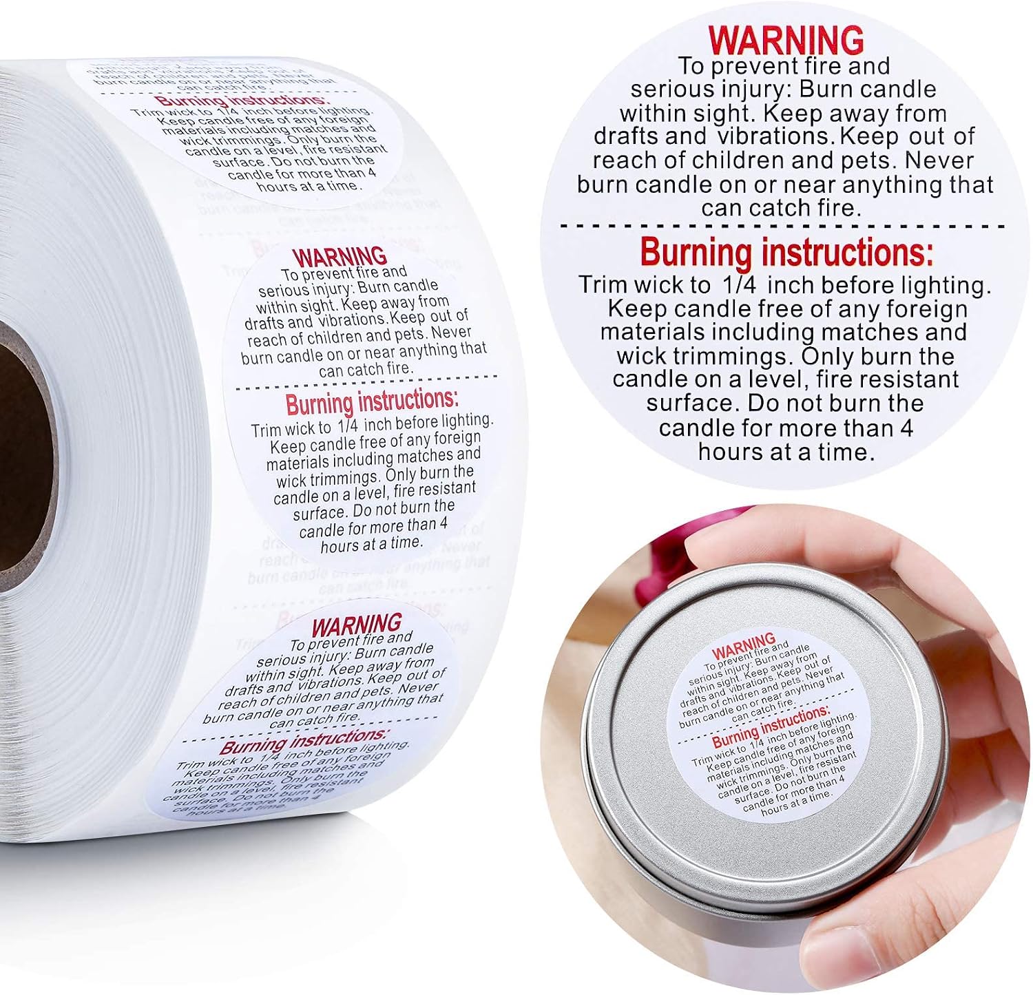 1000 Pieces Candle Warning Labels, 1.5 Inch Candle Jar Container Stickers, Candle Safety Labels Candle Warning Sticker Decals for Candle Making DIY Candle Jars (White)