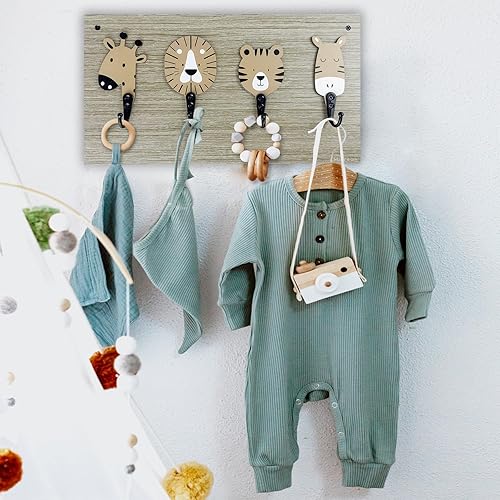 Miniatura 9 de Jirafa Safari - Ganchos de pared de madera para niños, para colgar decoración de dormitorio de bebé, baño (jirafa)