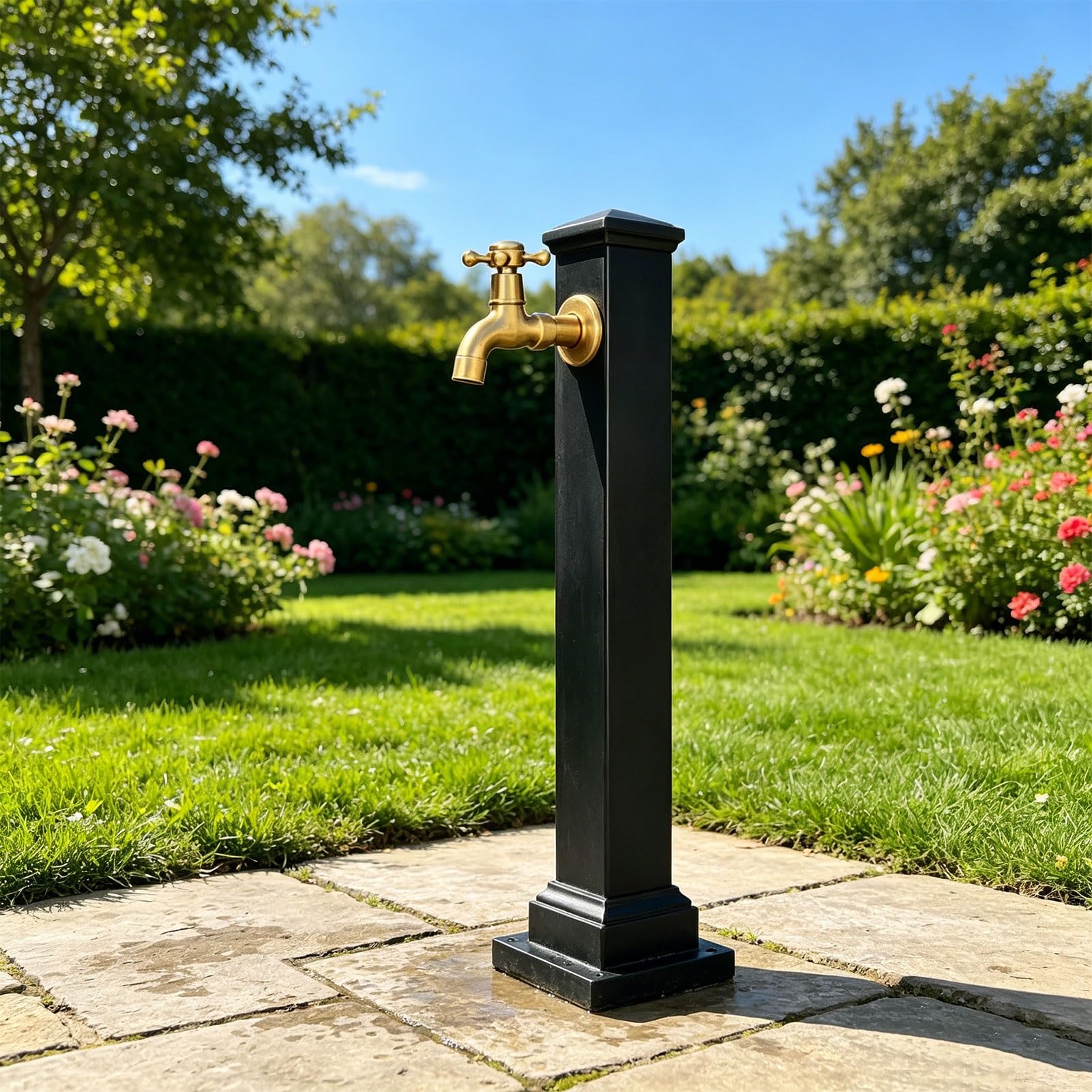 Kolumna wodna ogrodowa ze stali nierdzewnej, wolnostojący kran ogrodowy, wolnostojący hydrant czarny do ogrodu do nawadniania przydomowego ogrodu na pastwisku(A,Height: 95cm/37.4in)