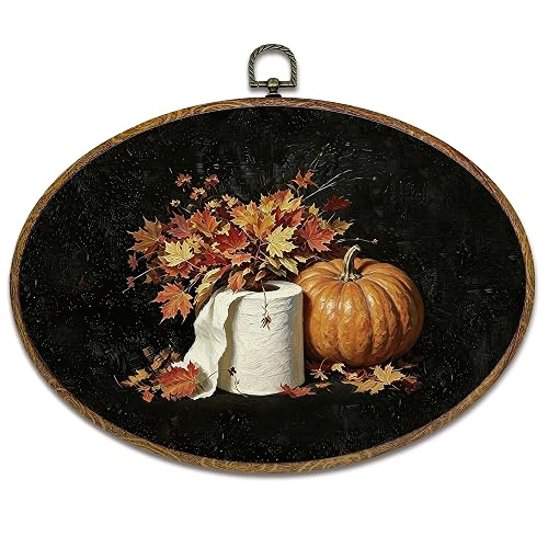 kdqua Fall Pumpkin Maple Leaf Bathroom Oval Wall Art Decor