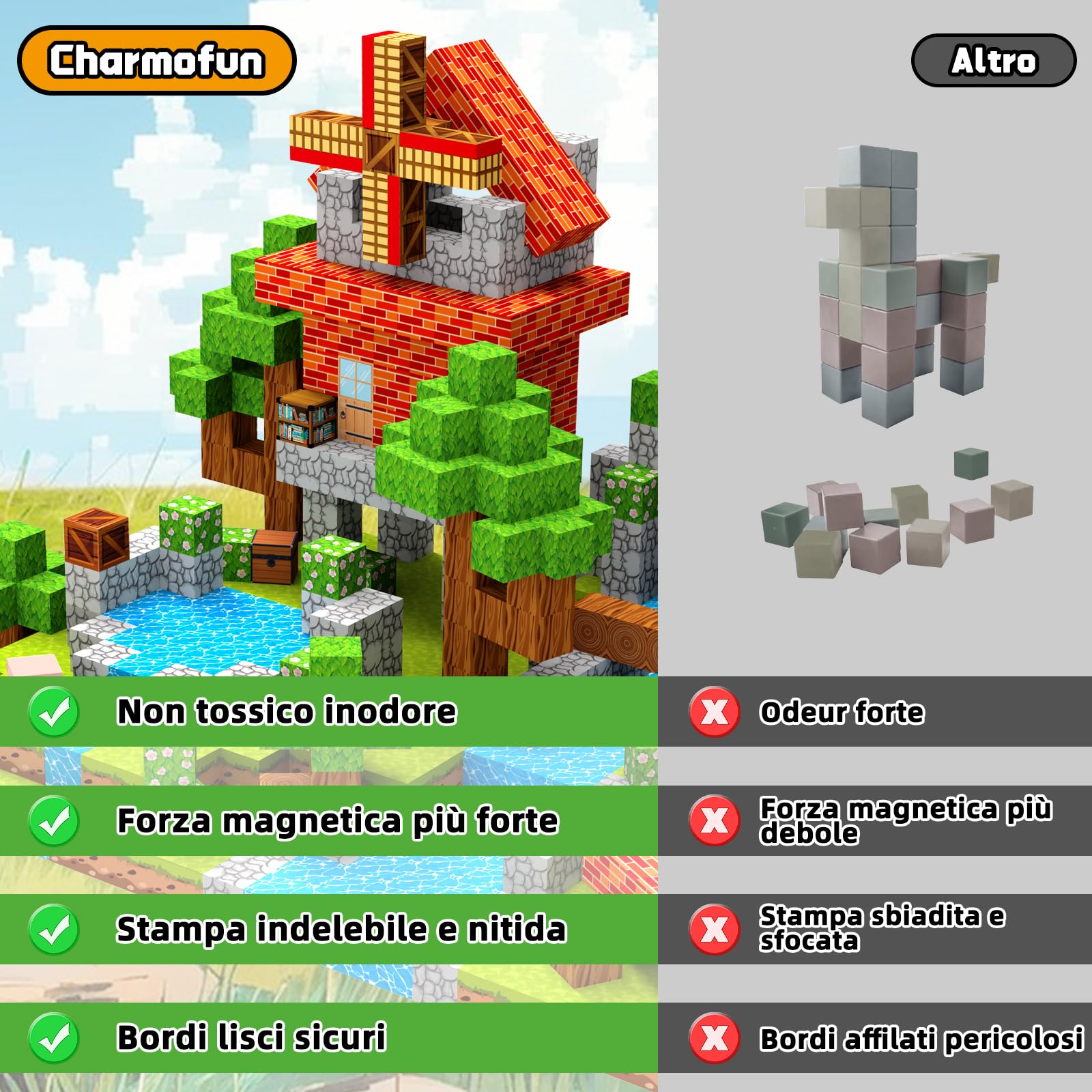 Costruzioni Magnetiche per Bambini 150 Pezzi 2CM, Cubi Magnetici per Bambini con Fattoria e Mulino a Vento, Giocattoli Montessori dai 3 ai 9 Anni Regali per Ragazzi e Ragazze