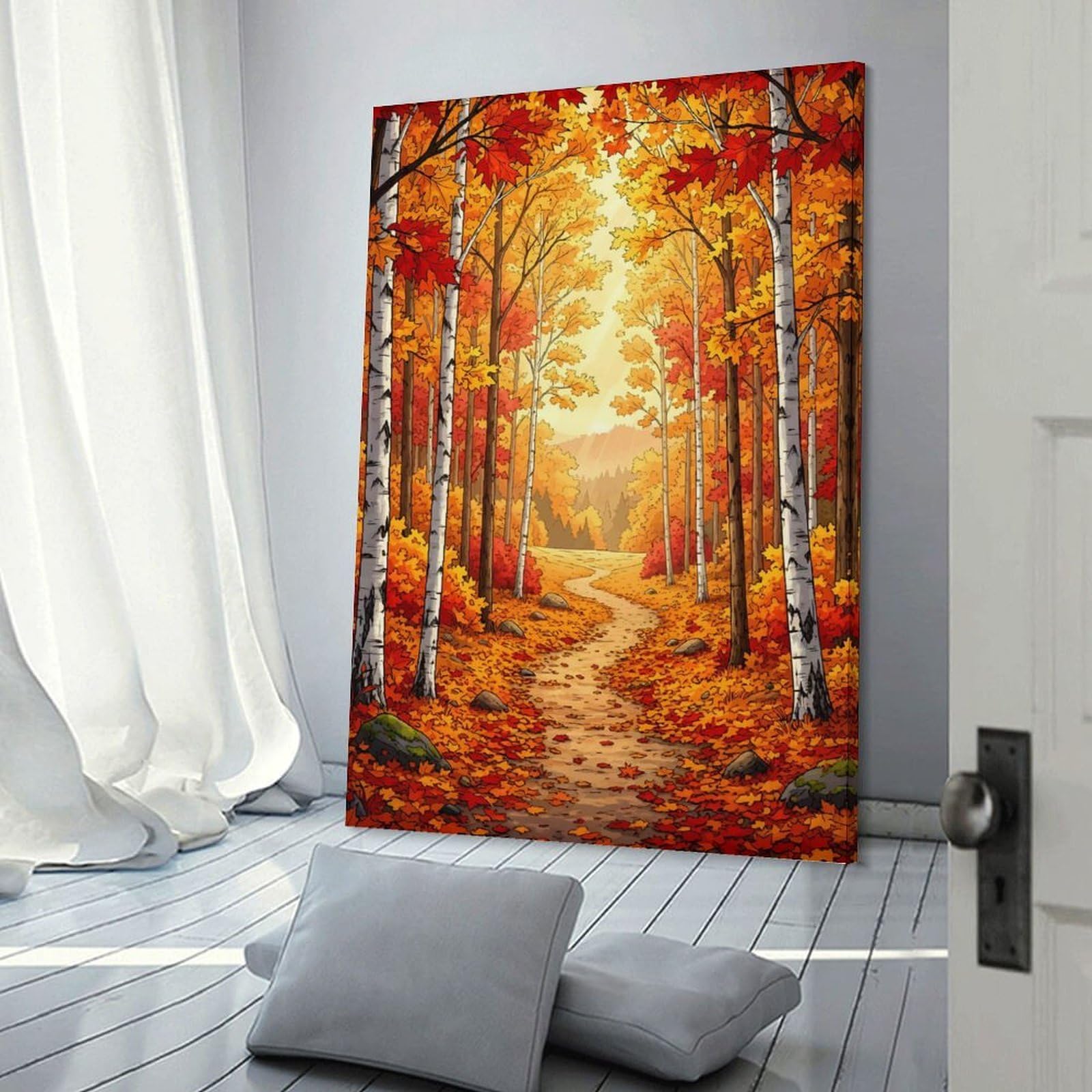 Junmoney Autumn Forest Path Wall Picture Print 20x30inch(50x75cm), for Work Areas, Reading Rooms Or Studios, An Interior Accent for Desk Areas