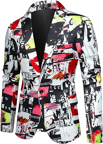 Miniatura 2 de Cloudstyle Chaqueta de traje de un botón con estampado casual ajustado para hombre