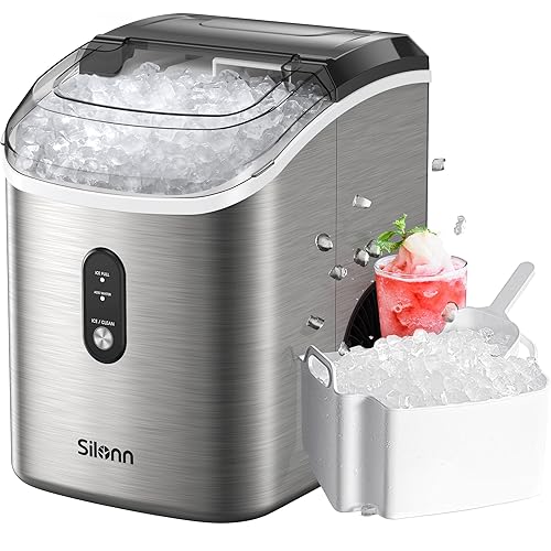 Silonn - Máquina de hielo de pellets masticables con función de autolimpieza, 33 libras24 horas, máquina de hielo portátil para el hogar, cocina,
