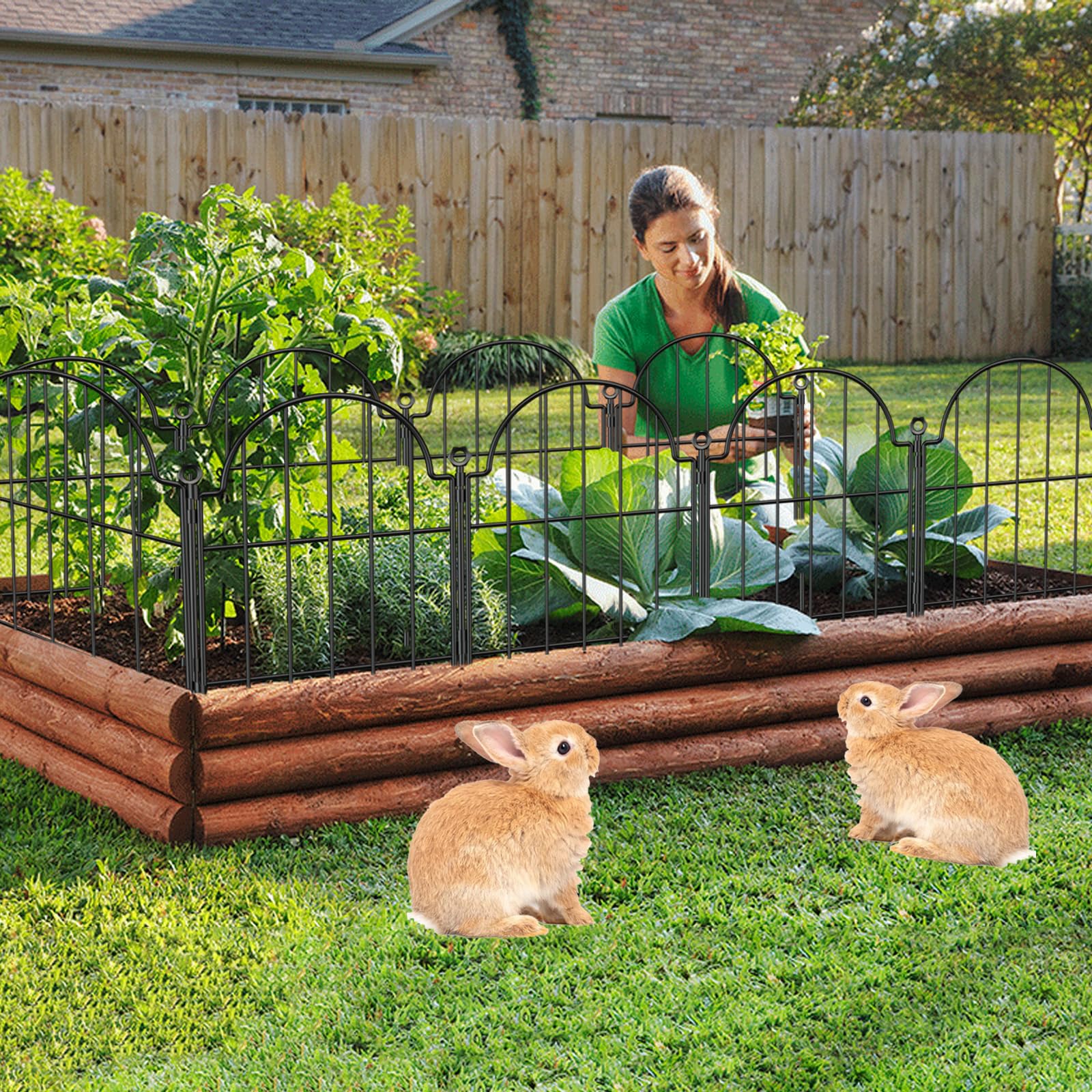 Garden Fence, 22 in(H) x 10.83 ft(L) Arched Rustproof Metal No Dig Fence Garden Fence Border, Ground Stake Animal Barrier Fence for Rabbit Dog, Outdoor Decor for Yard & Patio