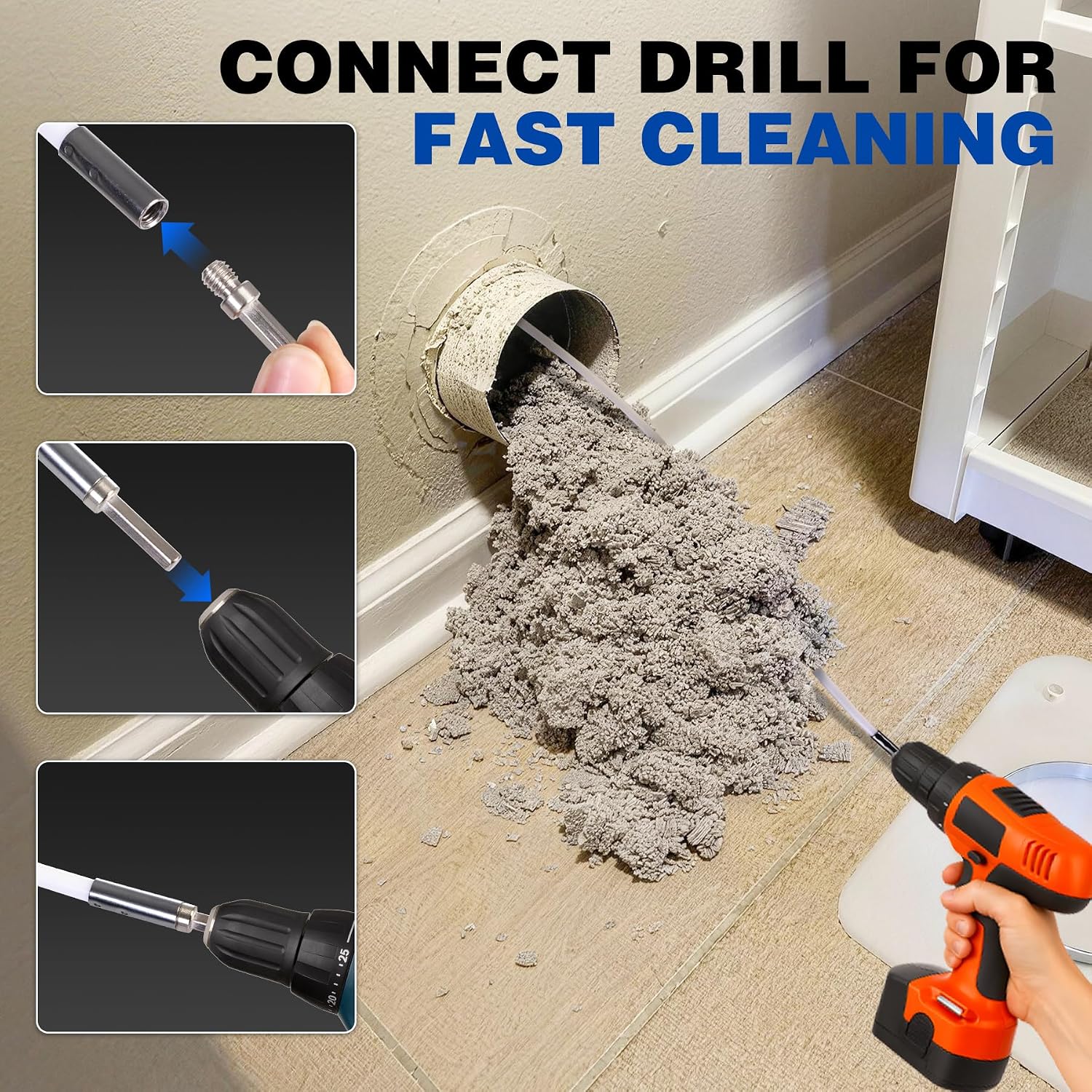 REDCAMP 20 Feet Chimney Sweep Kit, Dryer Vent Cleaner Kit with 15 Flexible Rods, 4/6 in Brush Heads for Easy Cleaning, Chimney Cleaning Kit for Efficient Fireplace Sewage Pipe Maintenance