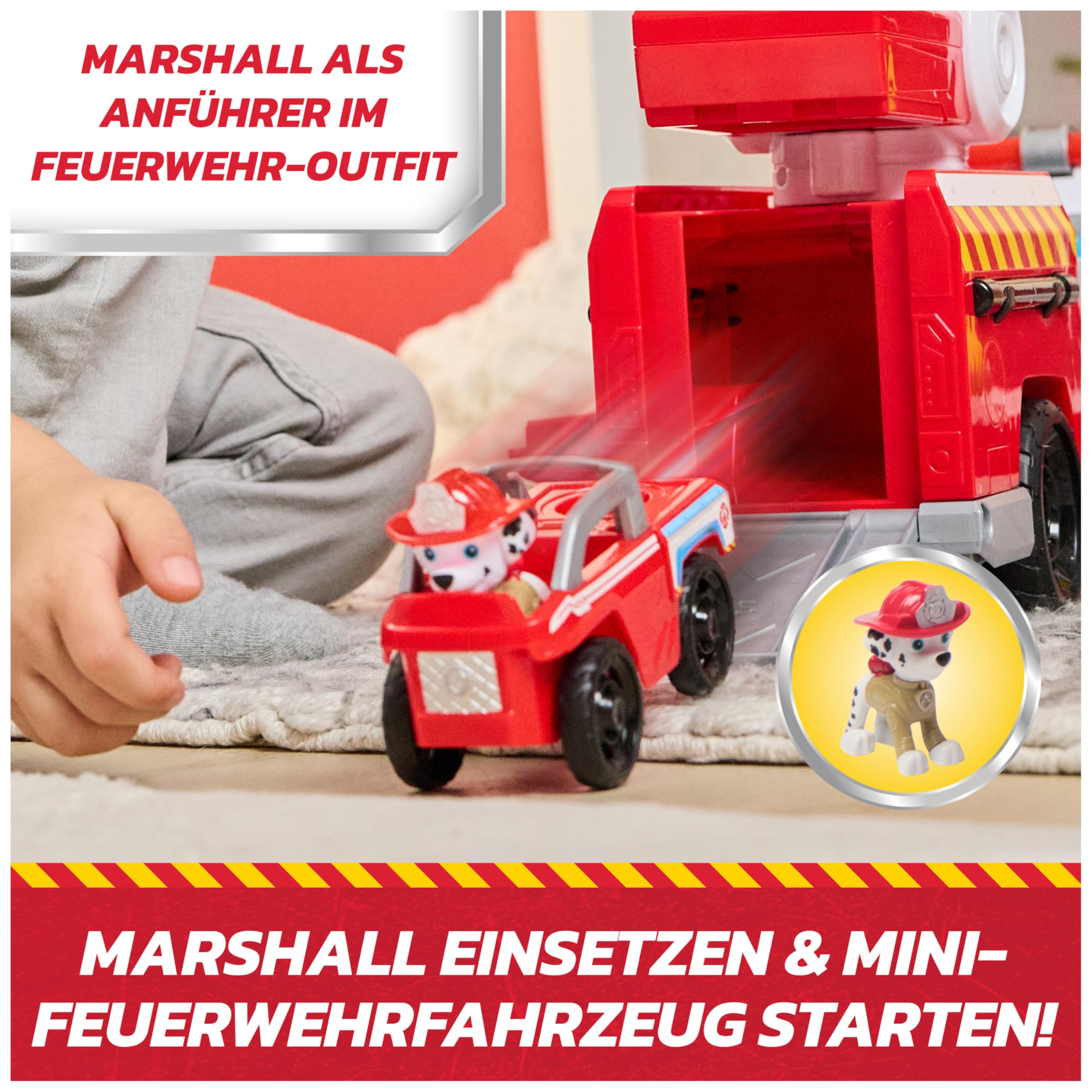 PAW PATROL – Fire Rescue Marshalls Deluxe Feuerwehr-Truck mit actiongeladener Löschfunktion, 50 cm lang, mit Marshall-Figur, kleinem Feuerwehrauto, Licht- und Soundeffekten, für Kinder ab 3 Jahren