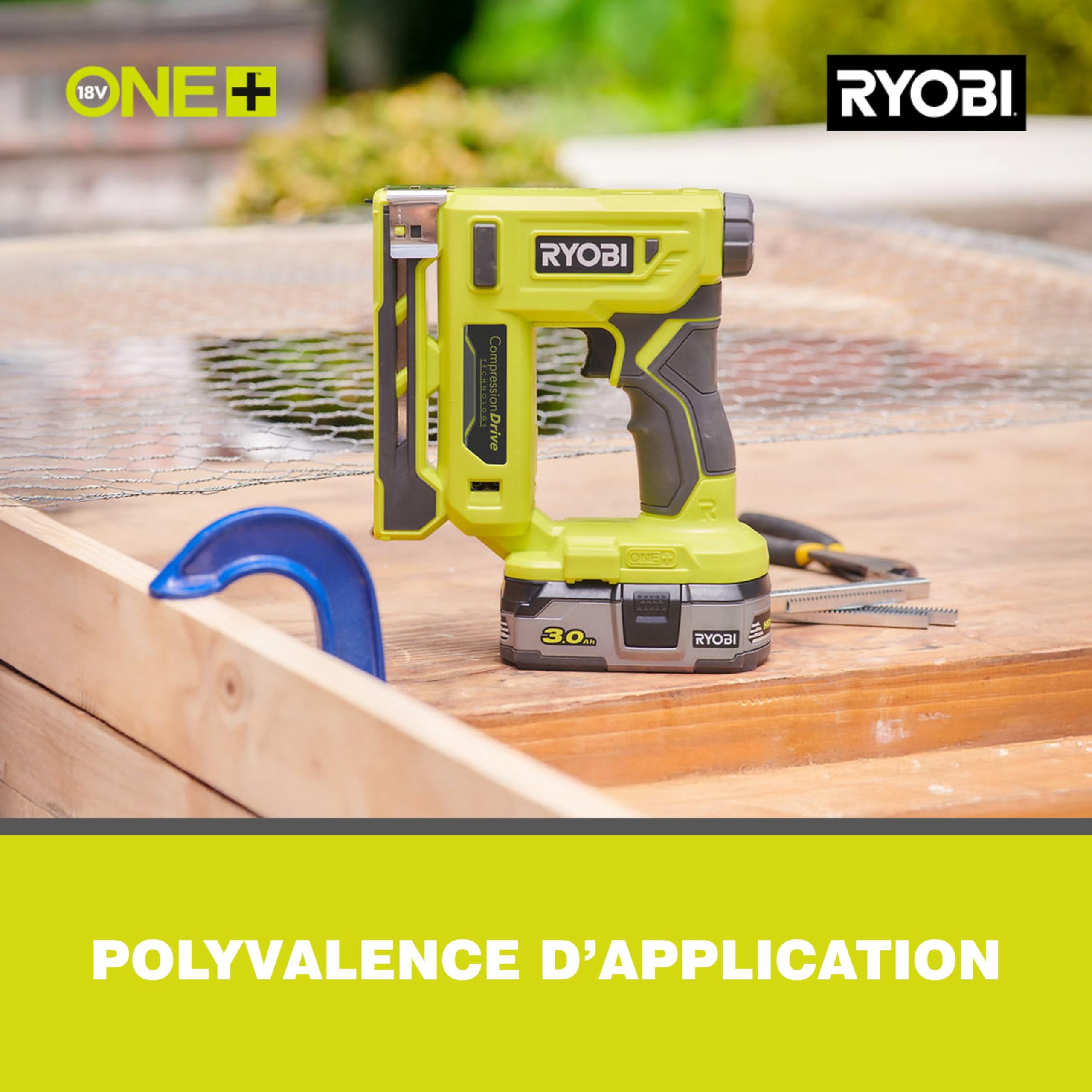RYOBI - Agrafeuse Sans Fil 18V ONE+ R18ST50-0 – Jusqu’à 90 Agrafes par Charge, Réglage de Puissance, Idéale Tissus, Bois Fin – Batterie Non Incluse