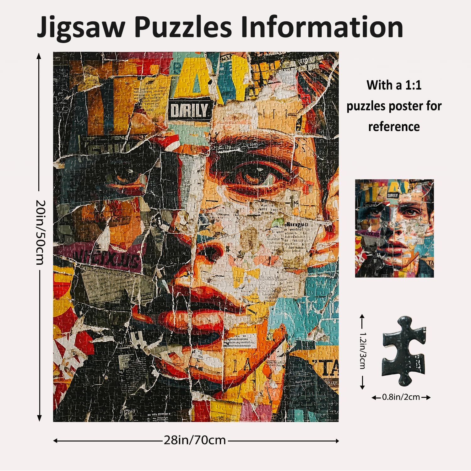 Jigsaw Puzzles for Adults 1000 Pieces Impossible Hard Difficult Challenging Puzzles for Adults Teens Fragments of a Cool Face Jigsaw Puzzle 1000 Pieces 28 x 20 inch