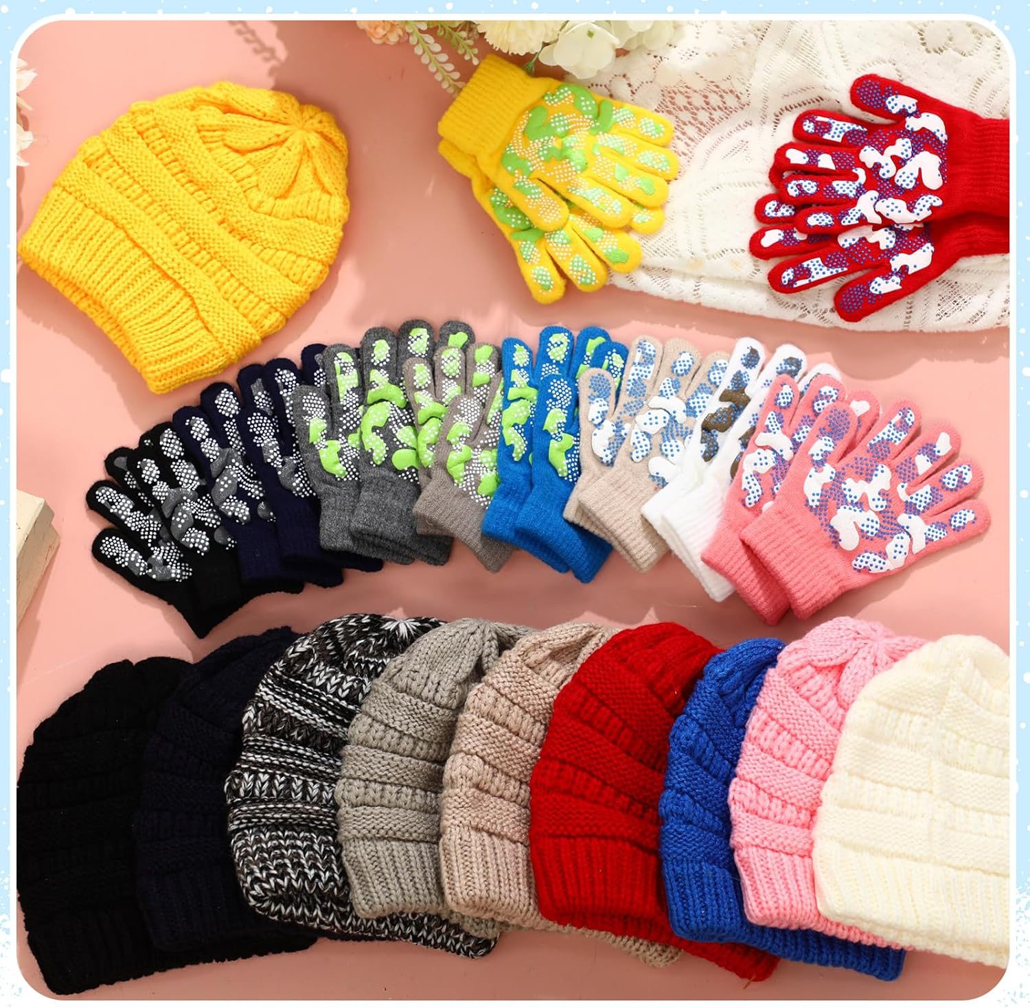 JaGely 20/12 Pcs Kids Beanies Hats Gloves for 5-12 Years Winter Warm Gloves Beanie Hat Stretchy for Boys Girls Homeless Gift - Image 4