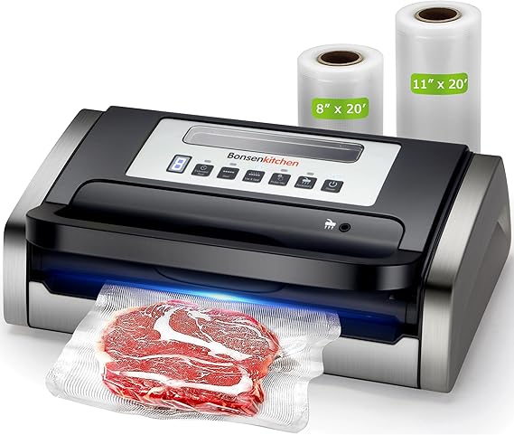 Bonsenkitchen Vacuum Sealer Machine, Globefish Technology for Perfect Vacuum Sealing, Powerful Low-Noise Food Vacuum Sealer with Easy Handle Design