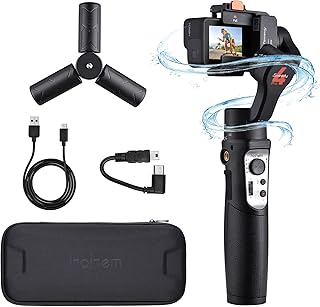3 Axis Gimbal Stabilizer, Handheld Tripod Mount for Video Recording, Bluetooth Control, Compatible with YI Cam, Insta 360, Sony RX0, Gopro Hero 12/11/10/9/8/7/6/5, Osmo Cameras, hohem iSteady Pro4