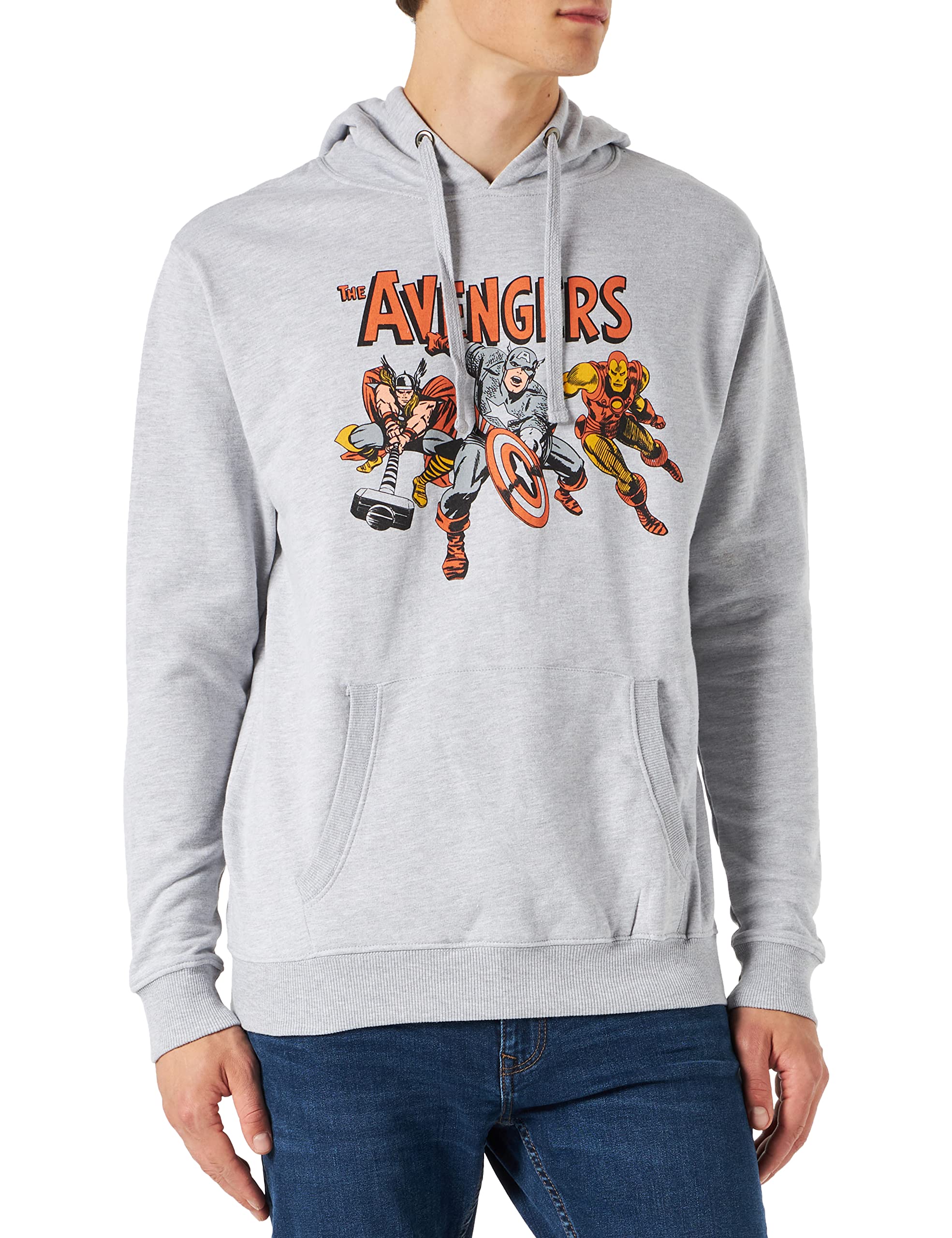Marvel Comics Men's Vintage Avengers Hoodie, Grey Marl, Large