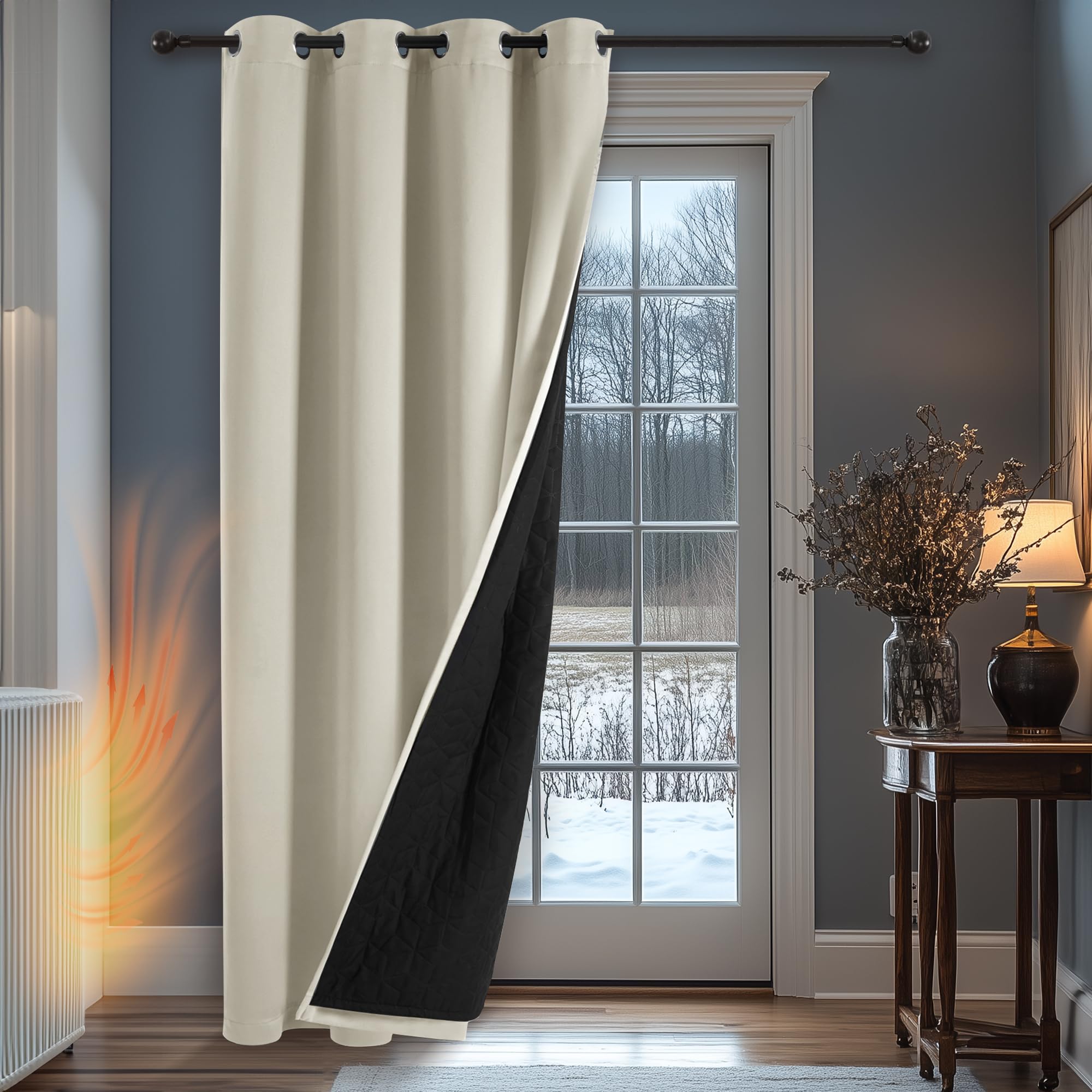 Deconovo Tenda Oscurante Termica Doppio Strato, Antivento, Pesante, Isolante per Freddo e Caldo, Adatta per Finestre e Porte, 140x260 CM, Beige Chiaro, 1 Pezzo – Certificata Oeko-Tex® Standard 100