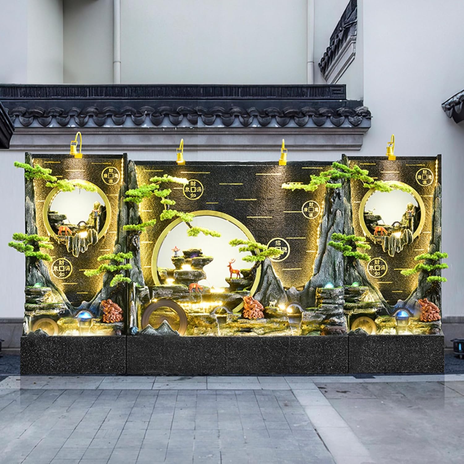 Luxurious 5.1 ft Cement Standing Water Fountain with Modern Feng Shui Design | Rain & UV Protection for Indoor & Outdoor Use, Weather-Resistant, and Easy to Assemble with LED Light Housewarm(#A+B+A)