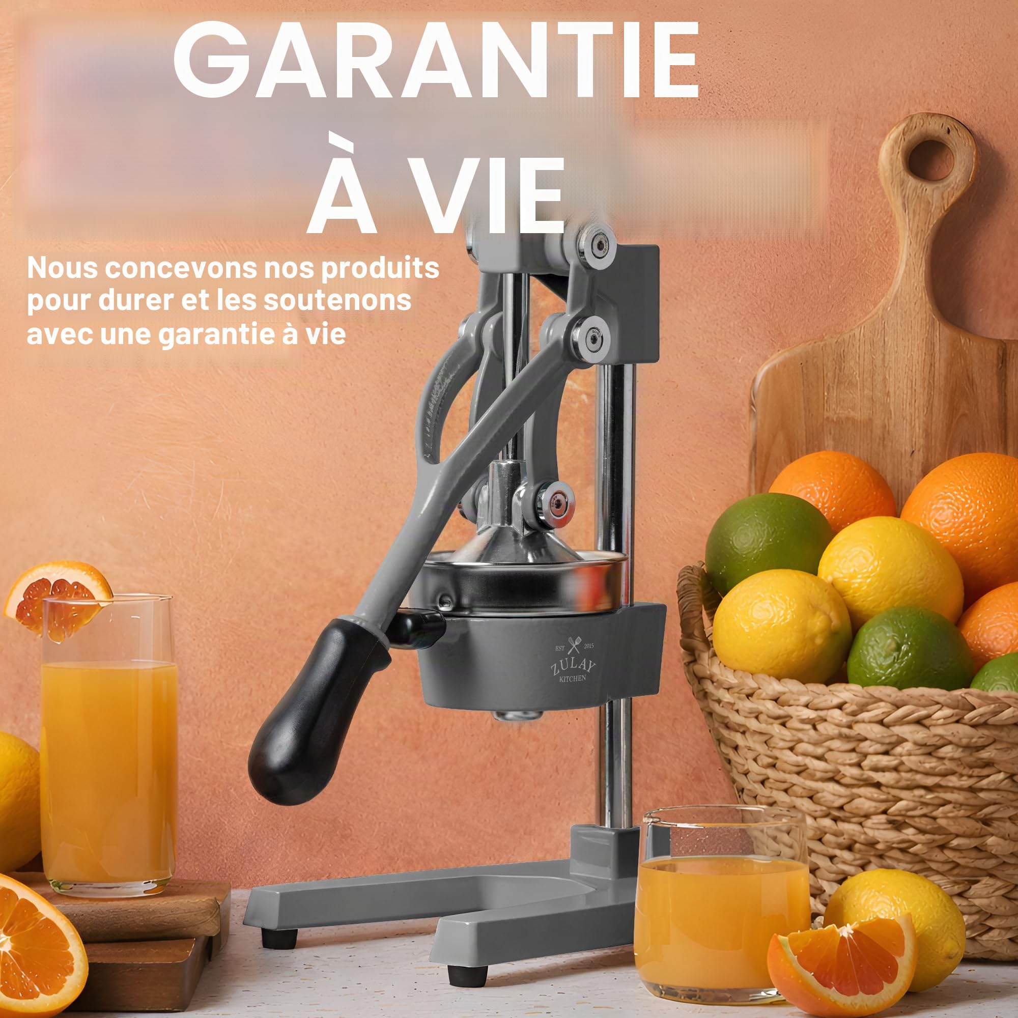 Zulay Kitchen Presse-agrumes Manuelle en Fonte, Presse de Jus Presse d'Oranges Manuelle pour Agrumes, Robuste Presse de Fruits en Acier Inoxydable, Extracteur de Jus en Fonte, Entsafter Manuel pour