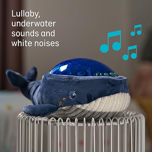 Miniatura 5 de Angelcare Bobbi The Whale Proyector de luz nocturna de techo para bebés y niños, chupete de sueño con canciones de cuna de volumen ajustable, ruidos