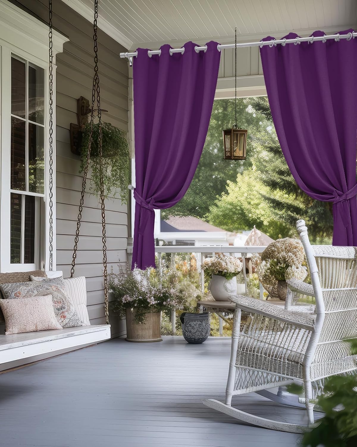 Patio Outdoor Curtains Waterproof Outside Curtains Solid Color Purple Grommet Top Indoor Outdoor Vertical Drapes for Porch, Pergola, Cabana, 2 Panel, 54" L x 84" W