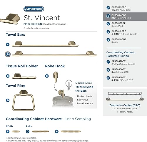 Vista 36 de Amerock BH36043CZ Toallero de bronce champán Toallero de 18 pulgadas (17.992 in) San Vicente Toallero de baño Accesorios de baño