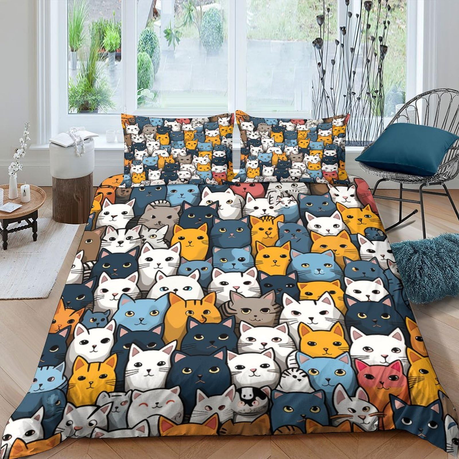 Parure de lit chat mignon housse de couette double 200x200 pour garçons et filles