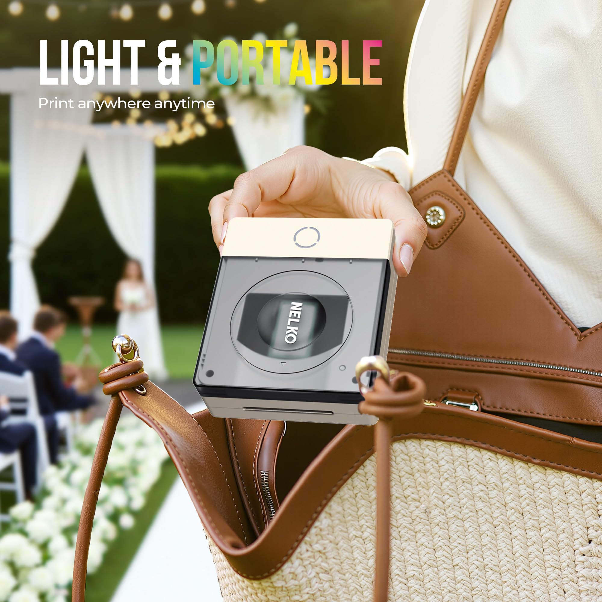 Nelko Fotodrucker PP02 Farbe Tragbarer Mini Fotodrucker für Smartphone, Tintenstrahl Aufkleber Drucker, Sticky Back Fotos für iOS & Android, Spaß Bearbeiten App, weiß