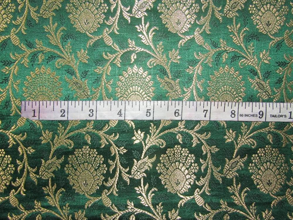 画材 Green gold chiffon Amazon.com: Silk Brocade Fabric Green x Metallic Gold 44